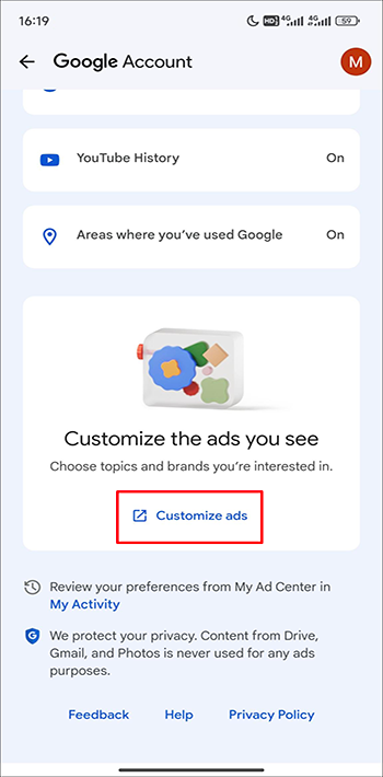 Click Customize Ads