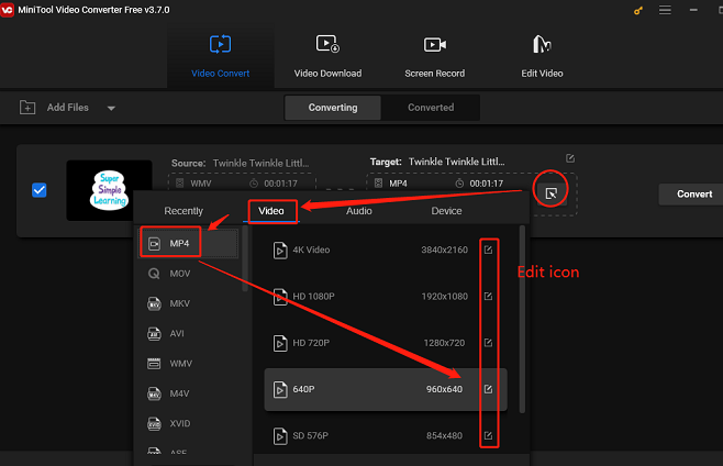 choose MP4 and video quality