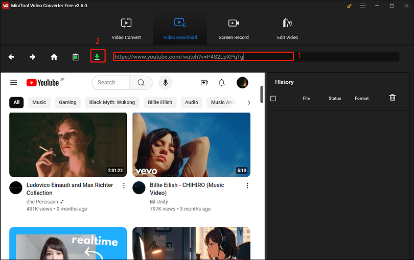 pegue el enlace copiado y haga clic en el icono Descargar