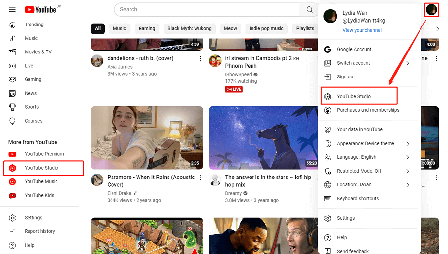 choose YouTube Studio