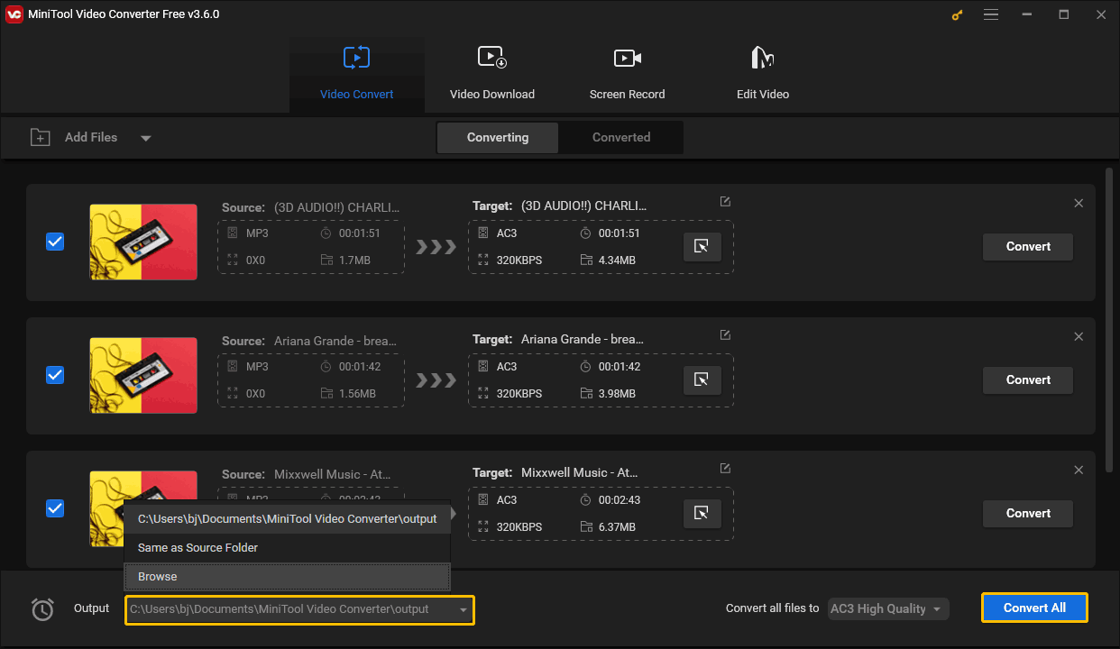 Select an Output Location