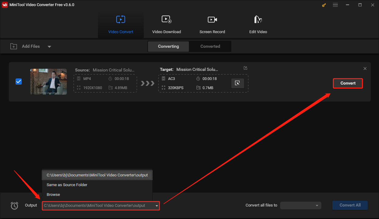 Choose Output Address and Convert