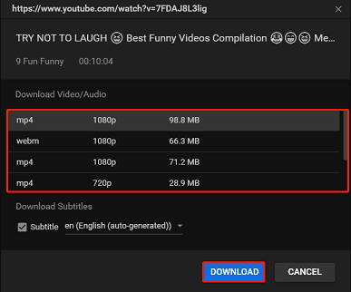 choose output format and click DOWNLOAD