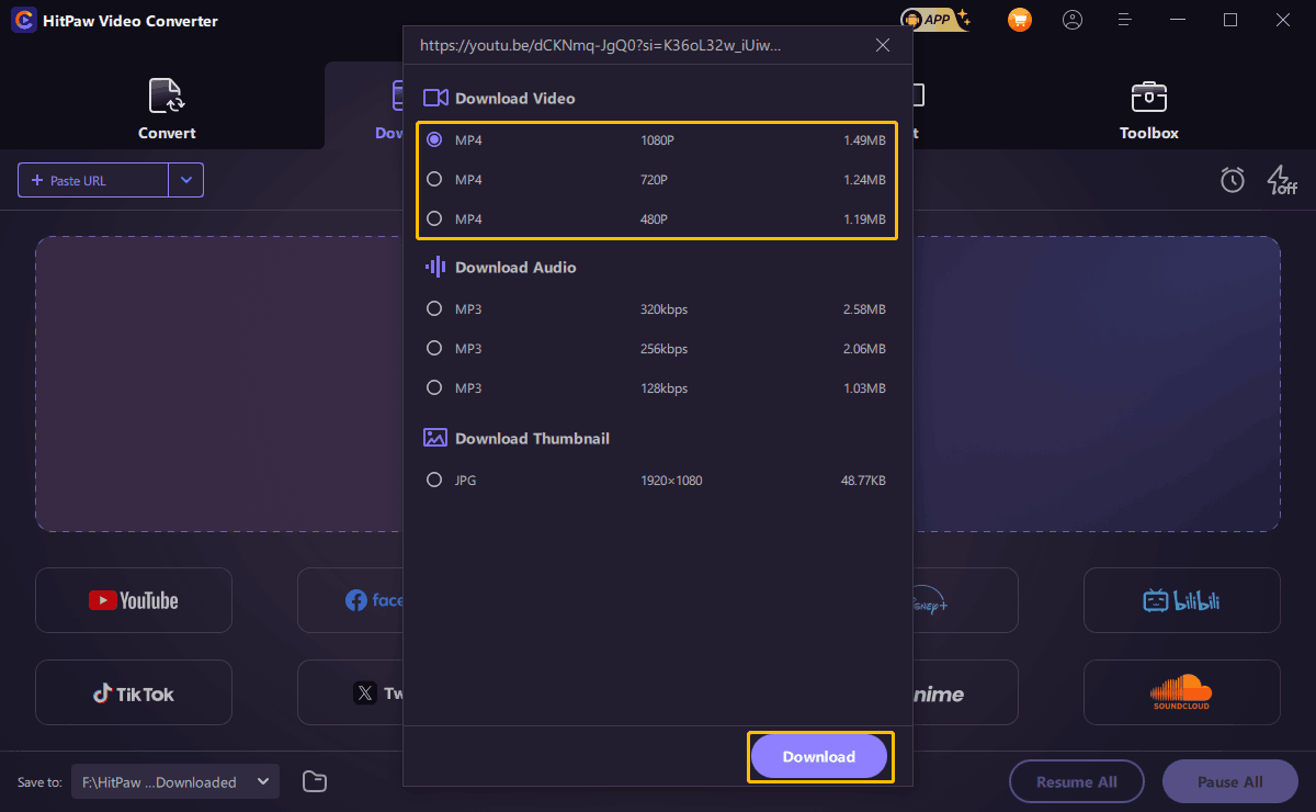 Choose MP4 Format and Download