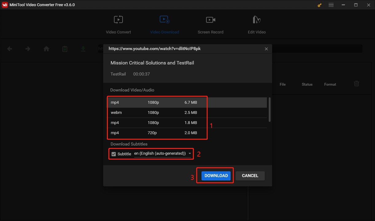 Choose an Output Format and Download