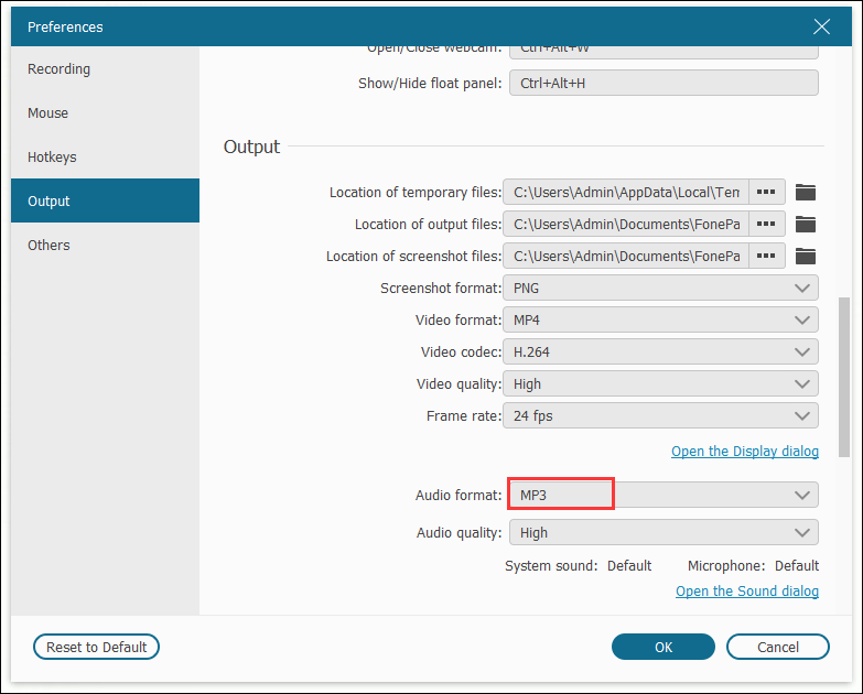 set Audio format as MP3