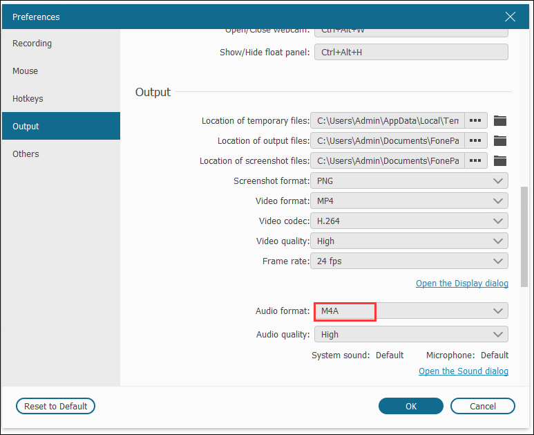 set Audio format as M4A