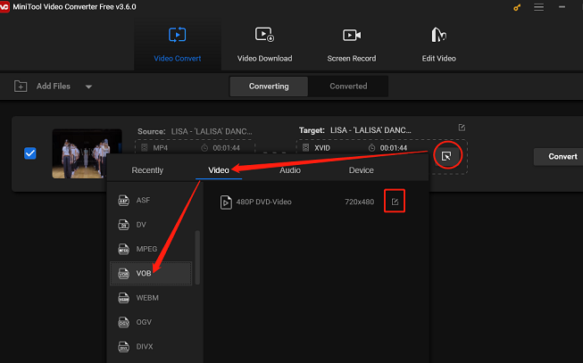 choose VOB as the output format and set the parameter