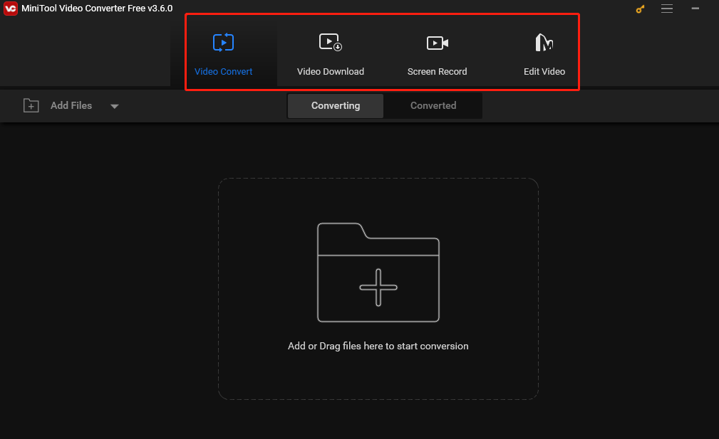 four function sections of MiniTool Video Converter