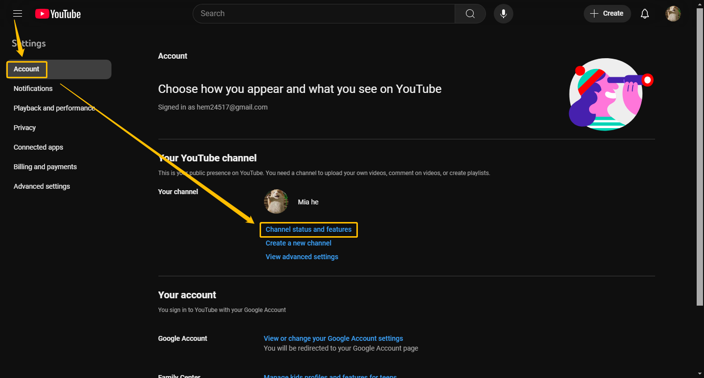 Choose Channel Status and Features