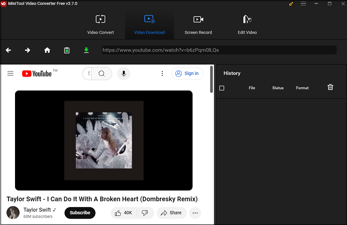 Download video into MP3 in MiniTool Video Converter’s in-app browser