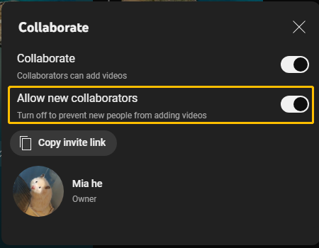 Turn off the Allow new collaborators toggle