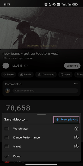 Choose New playlist at the top right corner of the pop-up