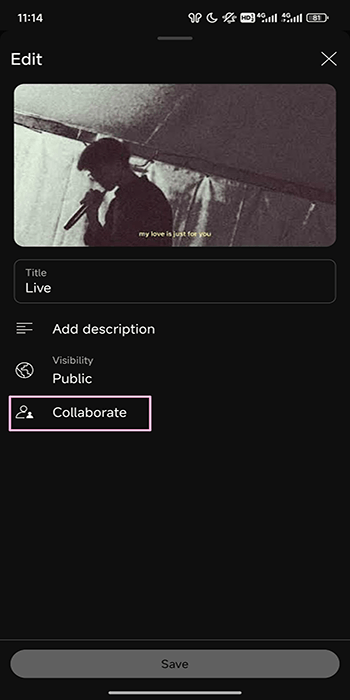 Select the Collaborate option