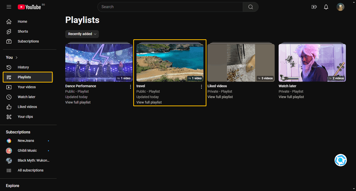 Choose the Playlists option from the left panel