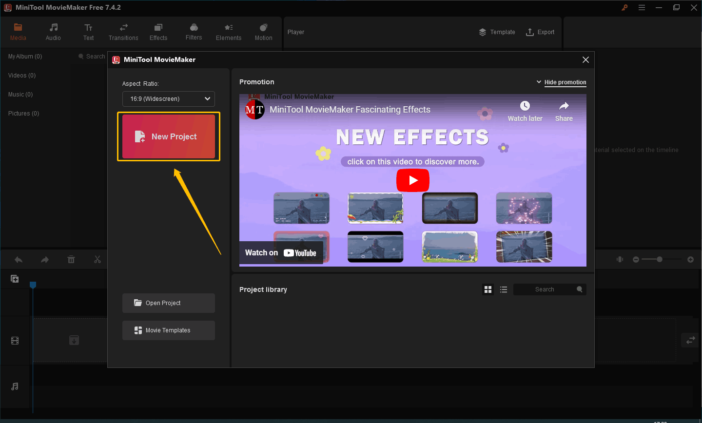 Click the New Project button