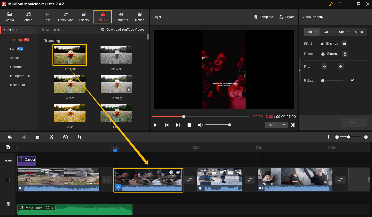 Select a filter and drag it to a video clip