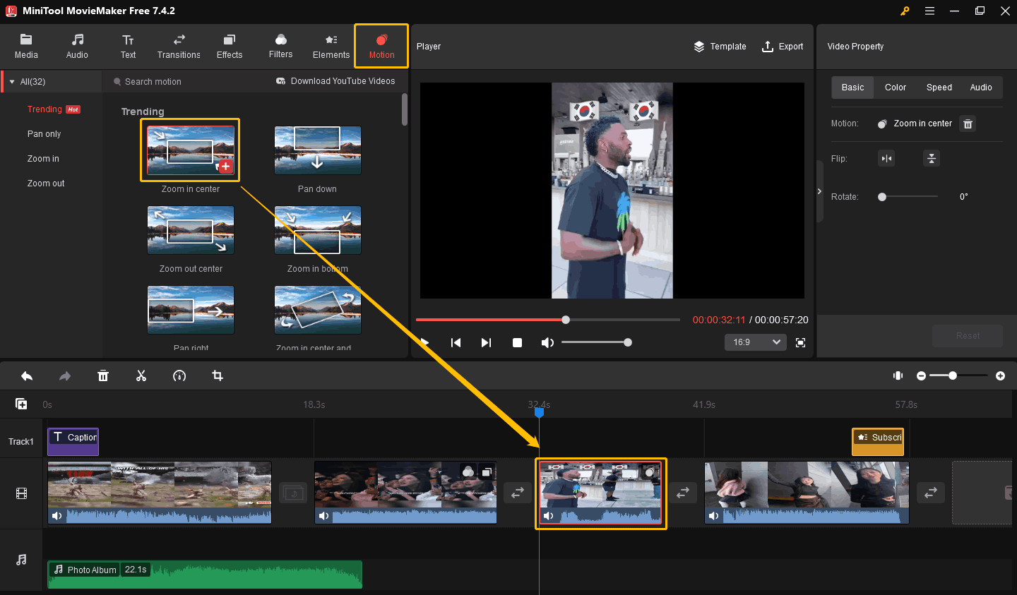 Drag a motion to a certain video clip