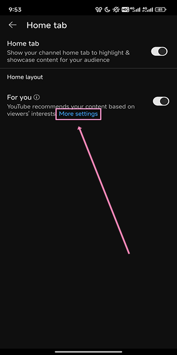 Click the More settings option from the For you section
