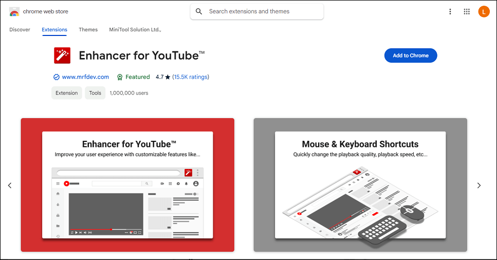 The Enhancer for YouTube extension on Chrome Web Store