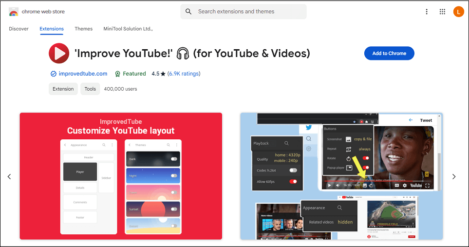 The Improve YouTube! extension on Chrome Web Store