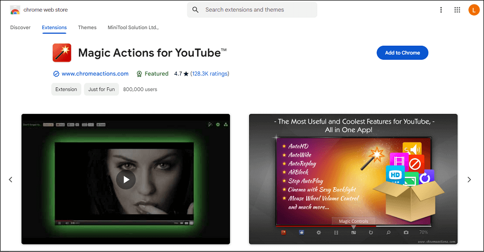 The Magic Actions for YouTube extension on Chrome Web Store