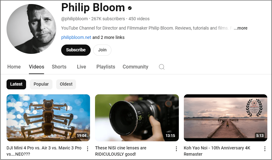 Search for Philip Bloom to watch filmmaking videos