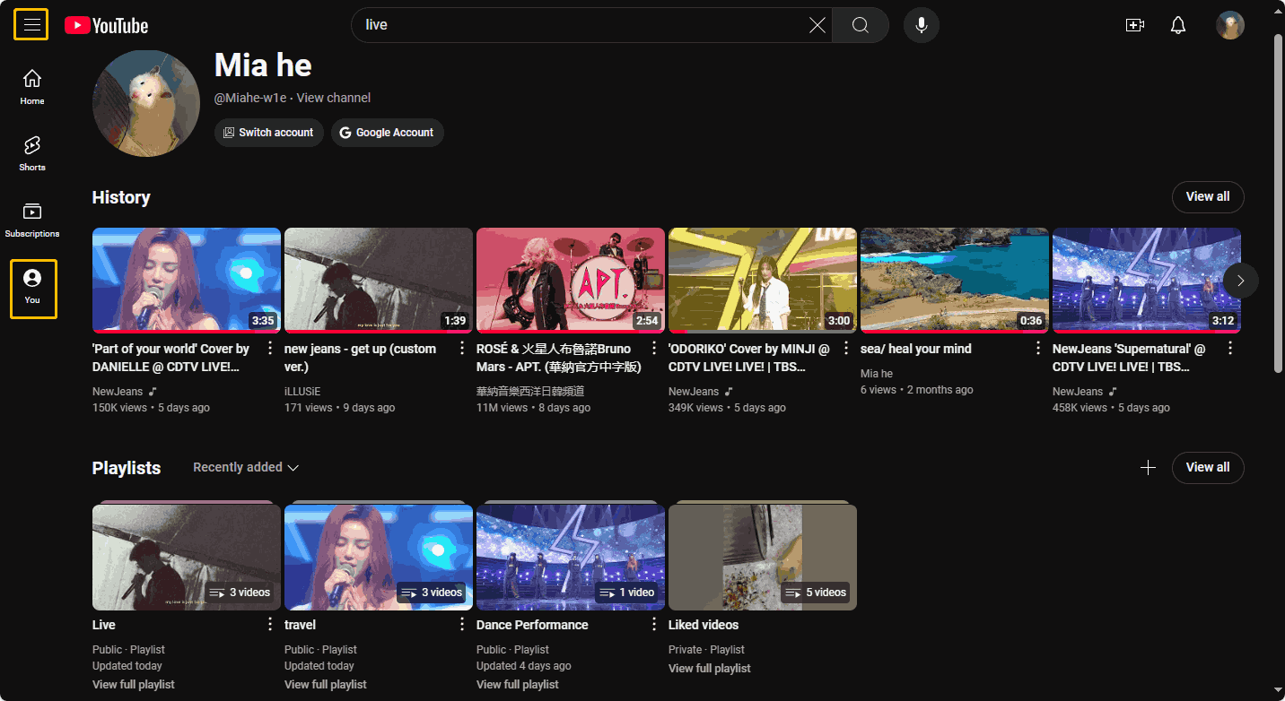 Select the You tab and find the Playlists section