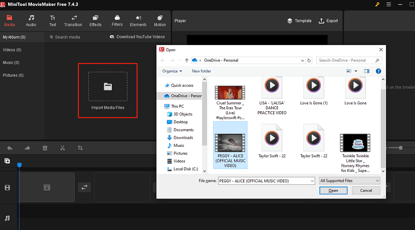 Click Import Media Files to import video in MiniTool MovieMaker