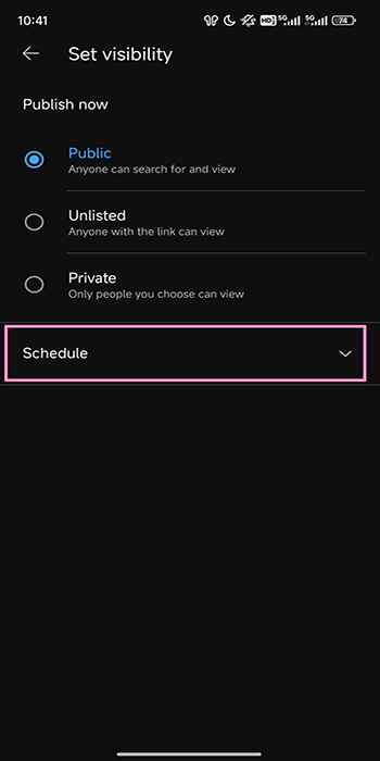 Tap the Schedule option