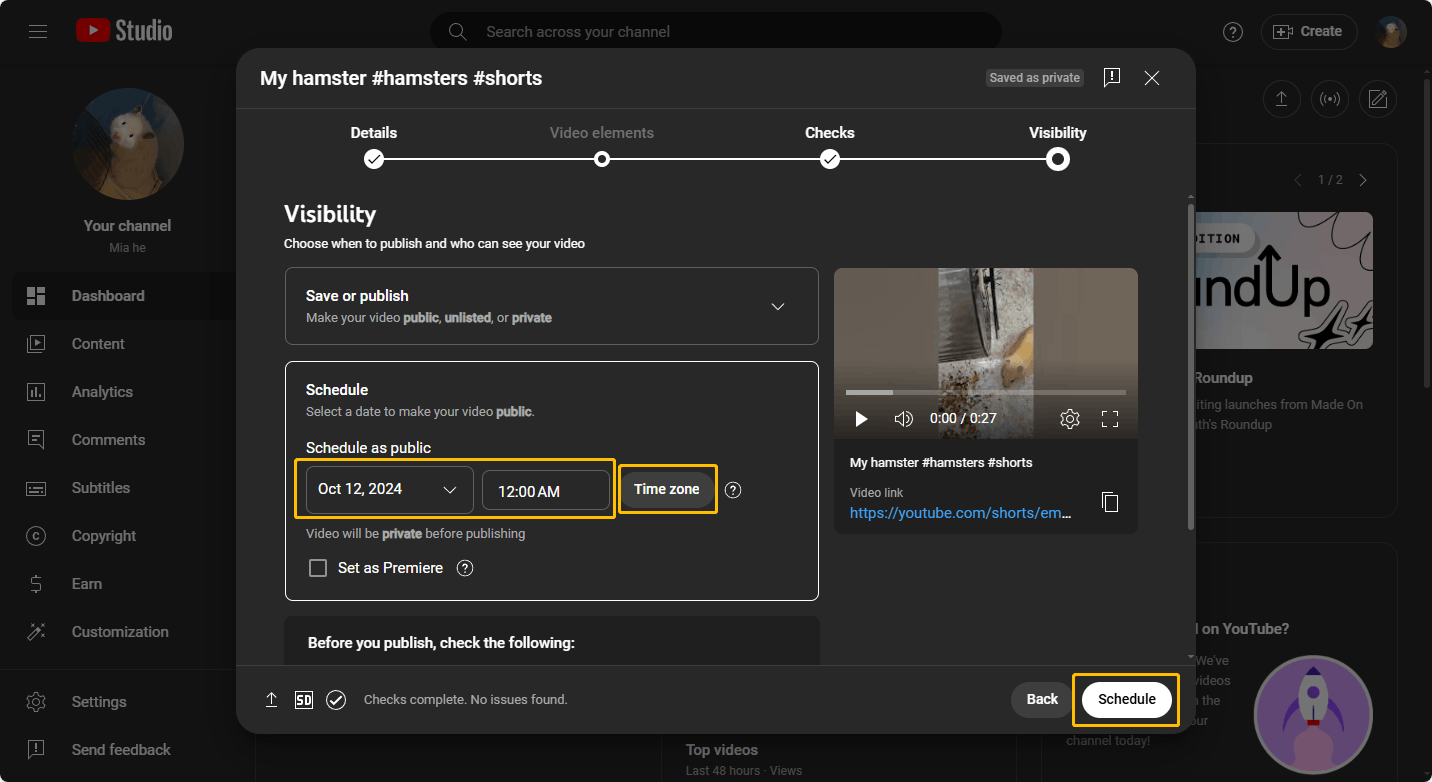 Choose a date and time to publish and click Schedule