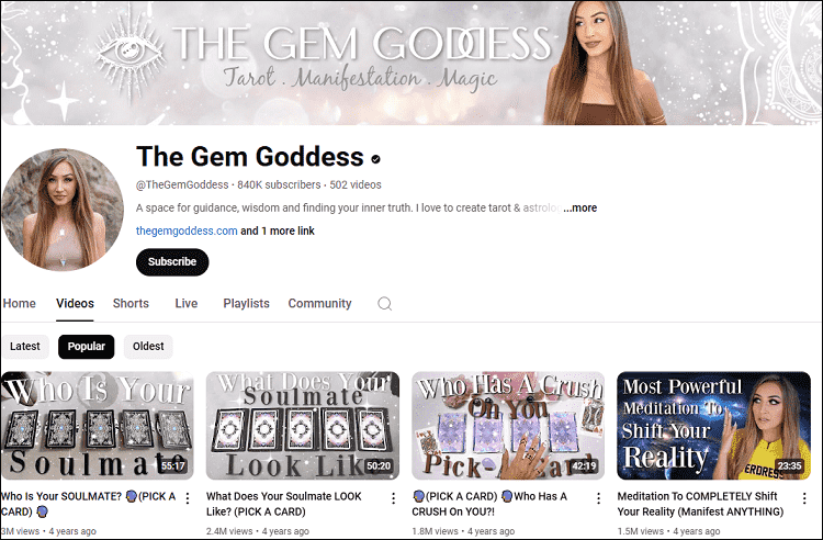 The Gem Goddess channel on the YouTube website