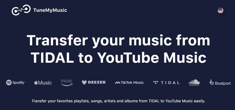 Conver music from Tidal to YouTube Music using TuneMyMusic