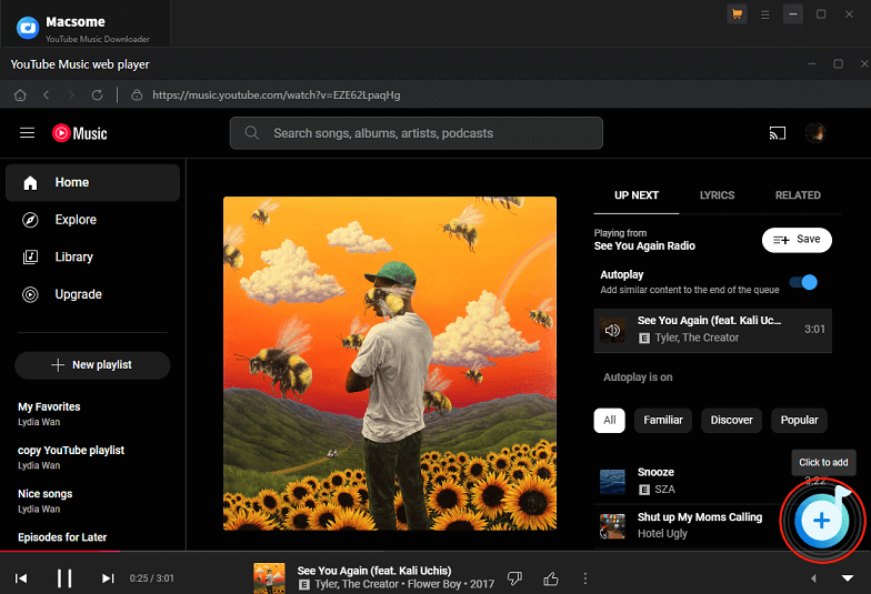 Click the Click to add icon to add to the download list in Macsome YouTube Music Downloader