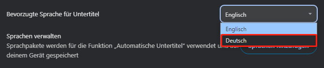 Wählen Sie bevorzugte Sprache für Untertitel aus