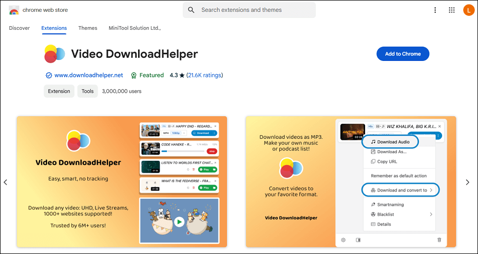 Video DownloadHelper on Chrome Web Store