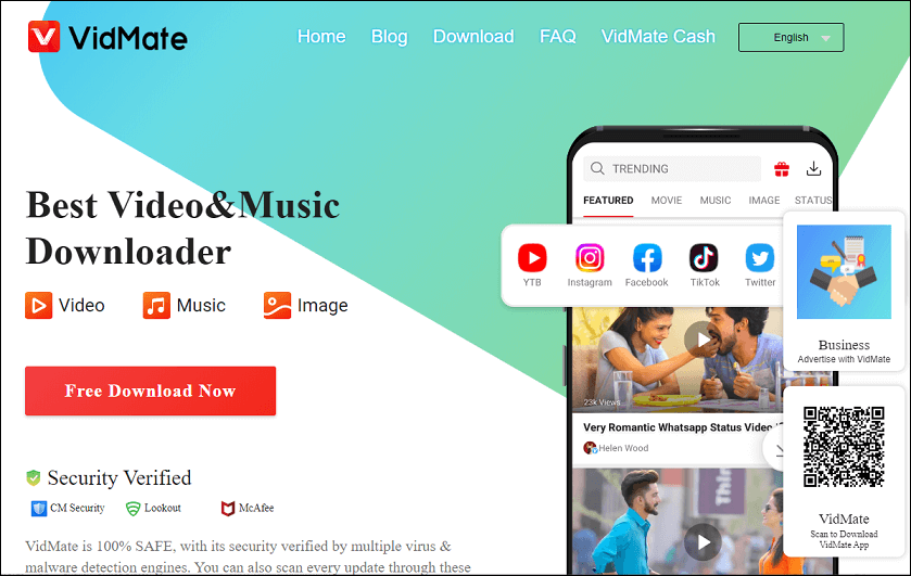 The screenshot of the official website of VidMate