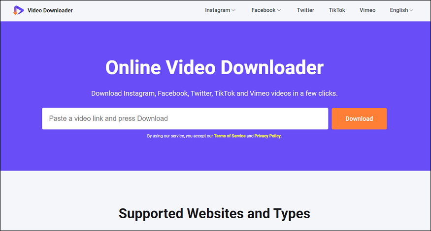 The screenshot of the official website of Online Video Downloader on viddown.net