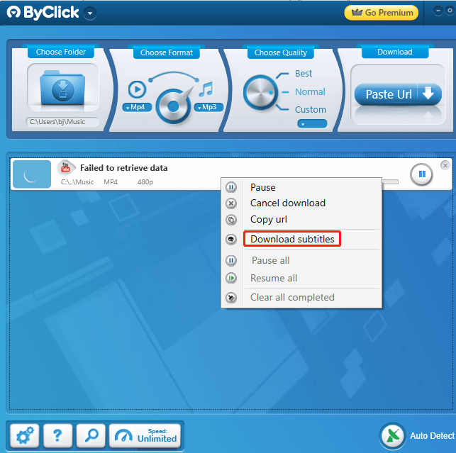 Click on the Download subtitle option to download the transcript in By Click Downloader