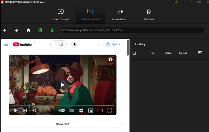 Using built-in YouTube browser to watch and download YouTube Live in MiniTool Video Converter