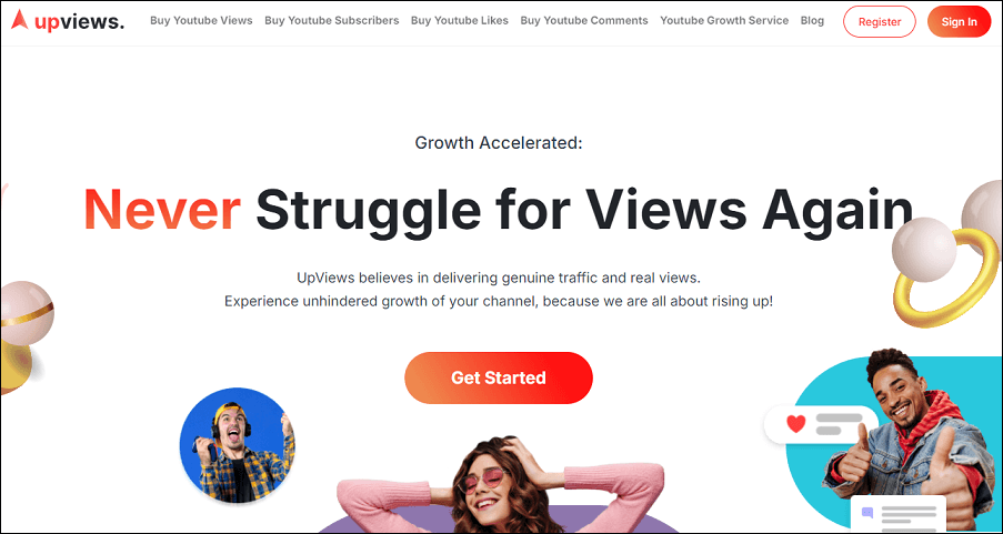 The official website of UpViews on Chrome browser