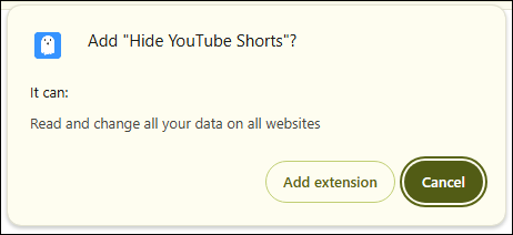 Click Add extension in the pop-up window