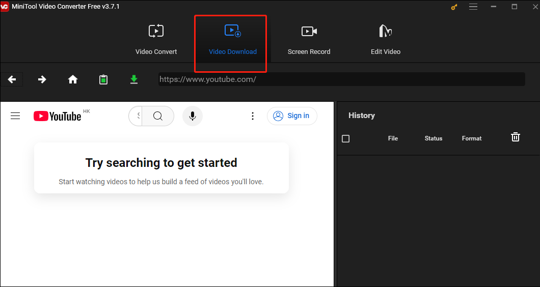 Switch to Video Download to download videos in MiniTool Video Converter