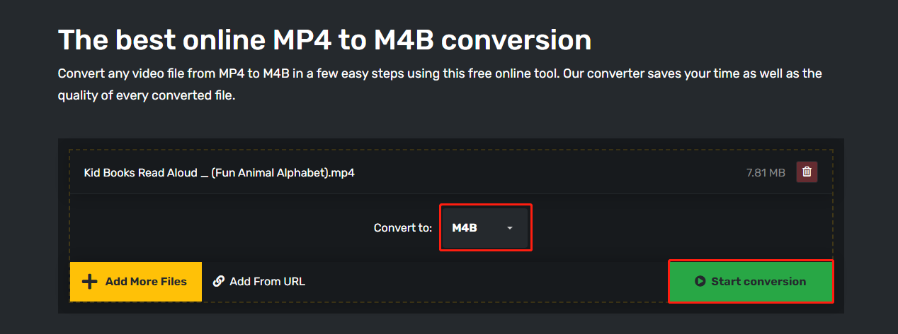 Expand the Convert to option, select M4B, and then click Start conversion