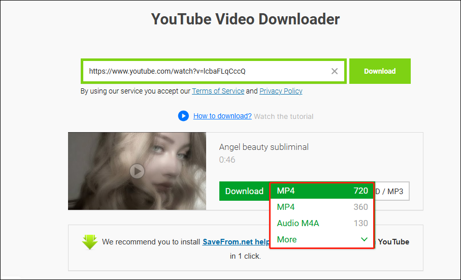 Choose to download the video in MP4 format