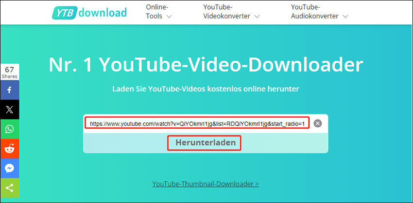 Fügen Sie eine YouTube-Video-URL in das Adressfeld ein