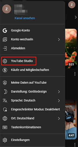 Wählen Sie YouTube Studio