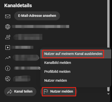 Klicken Sie auf Nutzer auf meinem Kanal ausblenden