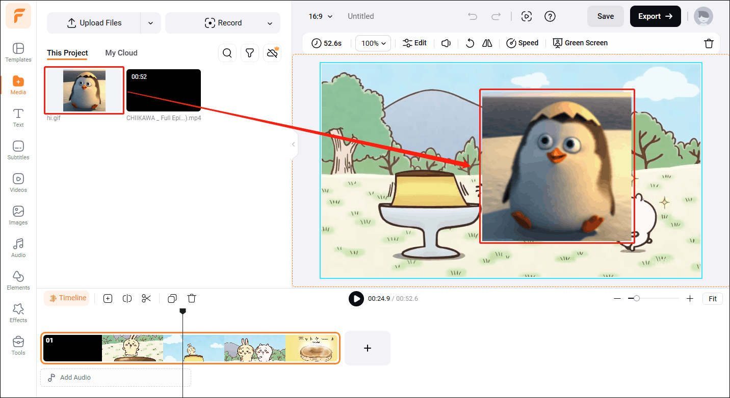 Drag the meme at The Project to the video playback interface on the right