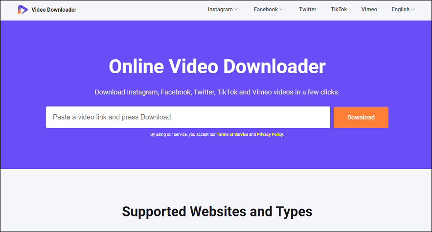 Die Startseite von Online Video Downloader auf viddown.net